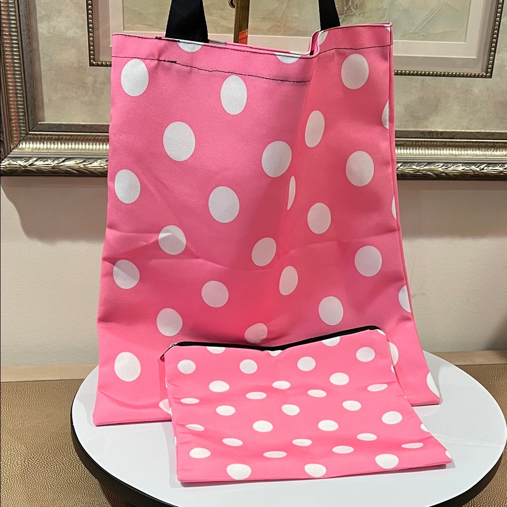 Pink Polka Dot Tote Bag Set